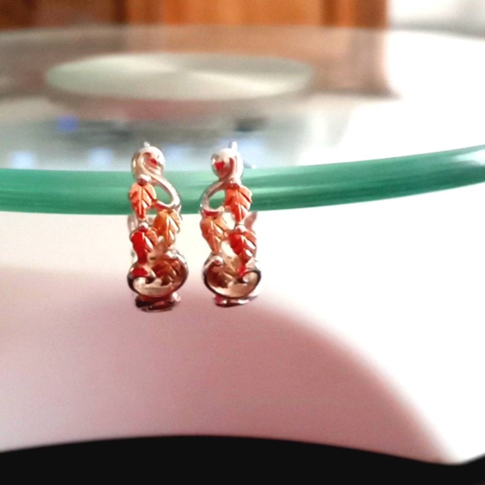 BLACK HILLS GOLD AND STERLING SILVER HALF HOOP EARRINGS